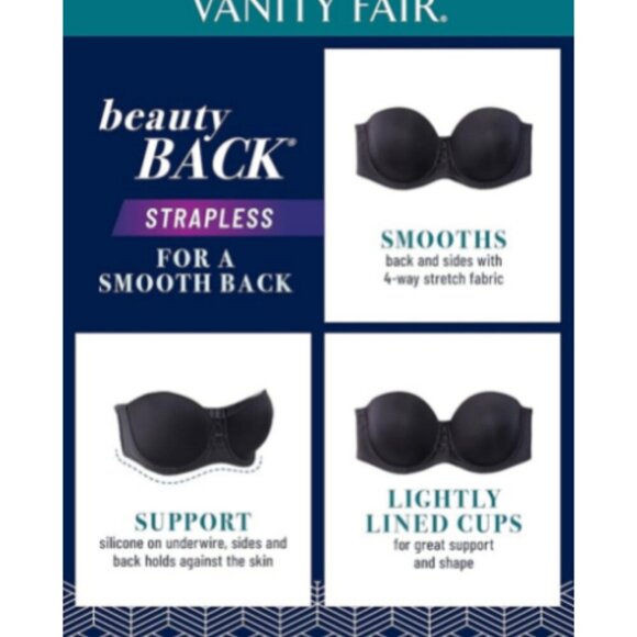 🩷🩷Vanity Fair Beauty Back® Underwire Smoothing Strapless Bra 74380 40C NWOT - Picture 5 of 6